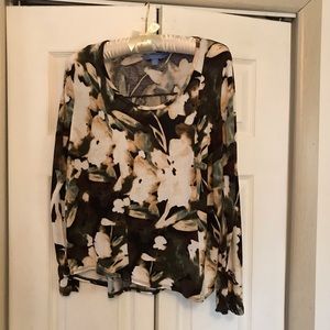 Vera Wang Floral Long Sleeve Top - Black, White, Green